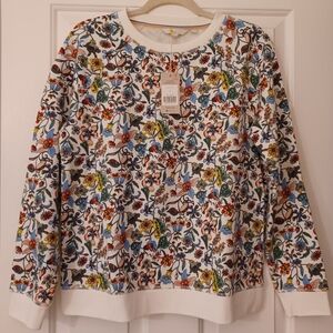 NWT Boden Multicolor Floral Sweatshirt White Cotton Women’s Size Medium